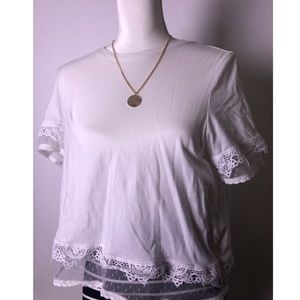 NWOT TopShop Lace Accents White Blouse ☁️